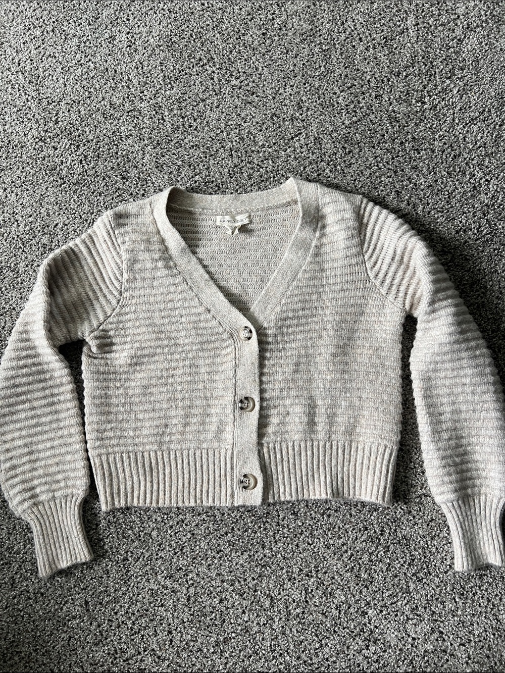 Cropped V-Neck Button Cardigan Sweater - Light Beige Women’s M